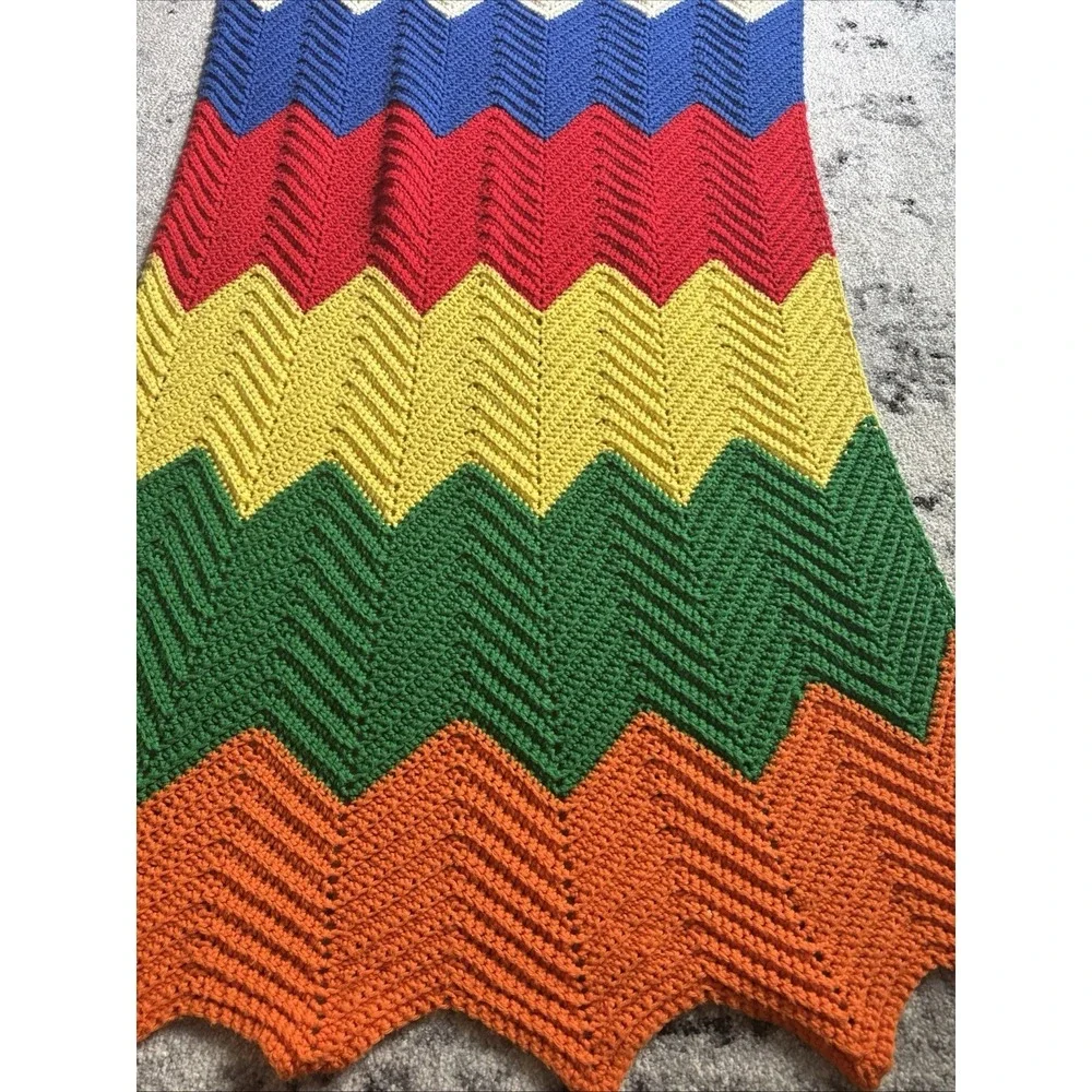 Vintage Handmade Afghan Multicolored Throw Knit Blanket  116